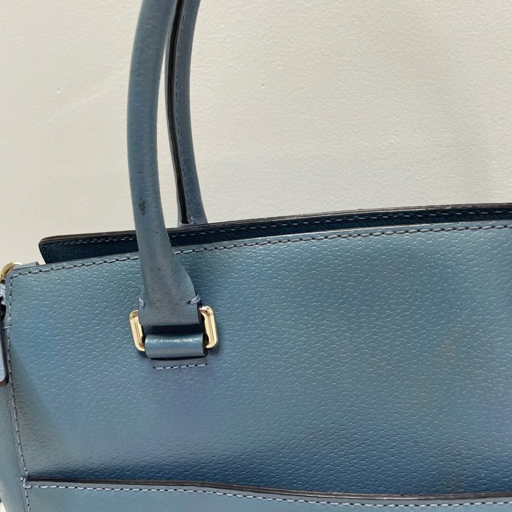 Kate Spade New York Blue Pebbled Leather Satchel Crossbody Bag Gold Hardware
